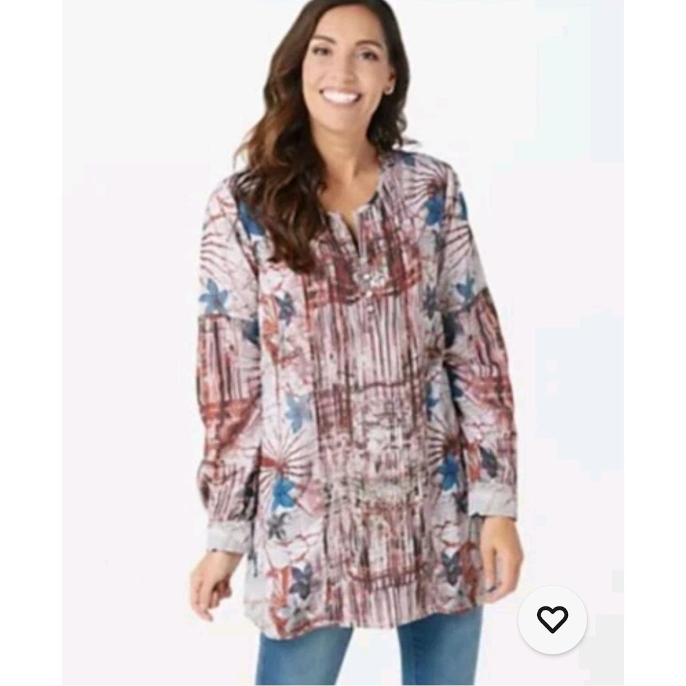 NWT Tolani Size 1X Lagenlook Abstract Floral Boho Artsy Modal Tunic Top